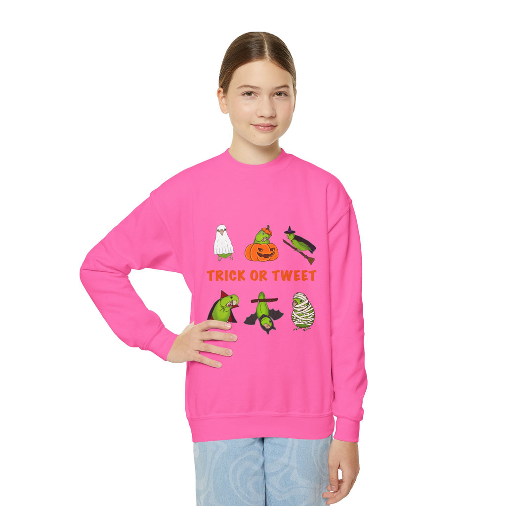 Trick or Tweet Parrotlet : KIDS Halloween Crewneck Sweatshirt, Trick or Treat Sweater, Cute Kids Halloween Apparel, Bird Lover, Spooky Season Clothing