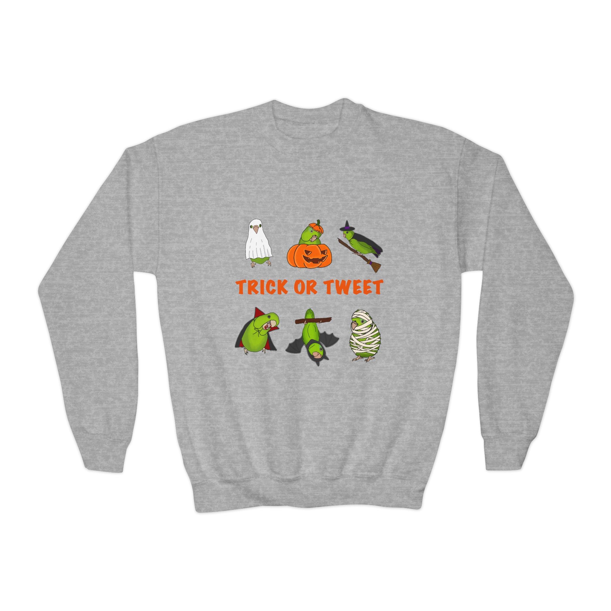 Trick or Tweet Parrotlet : KIDS Halloween Crewneck Sweatshirt, Trick or Treat Sweater, Cute Kids Halloween Apparel, Bird Lover, Spooky Season Clothing