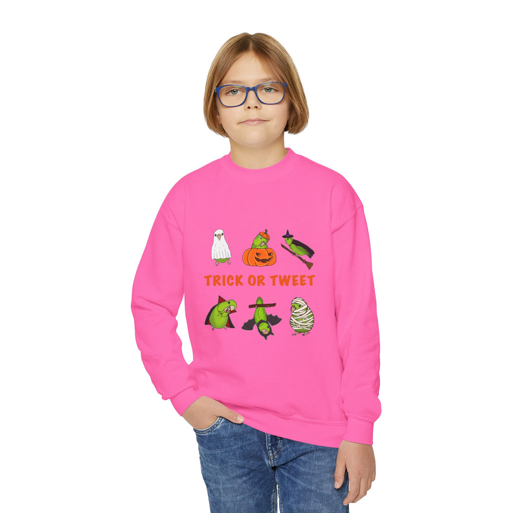 Trick or Tweet Parrotlet : KIDS Halloween Crewneck Sweatshirt, Trick or Treat Sweater, Cute Kids Halloween Apparel, Bird Lover, Spooky Season Clothing