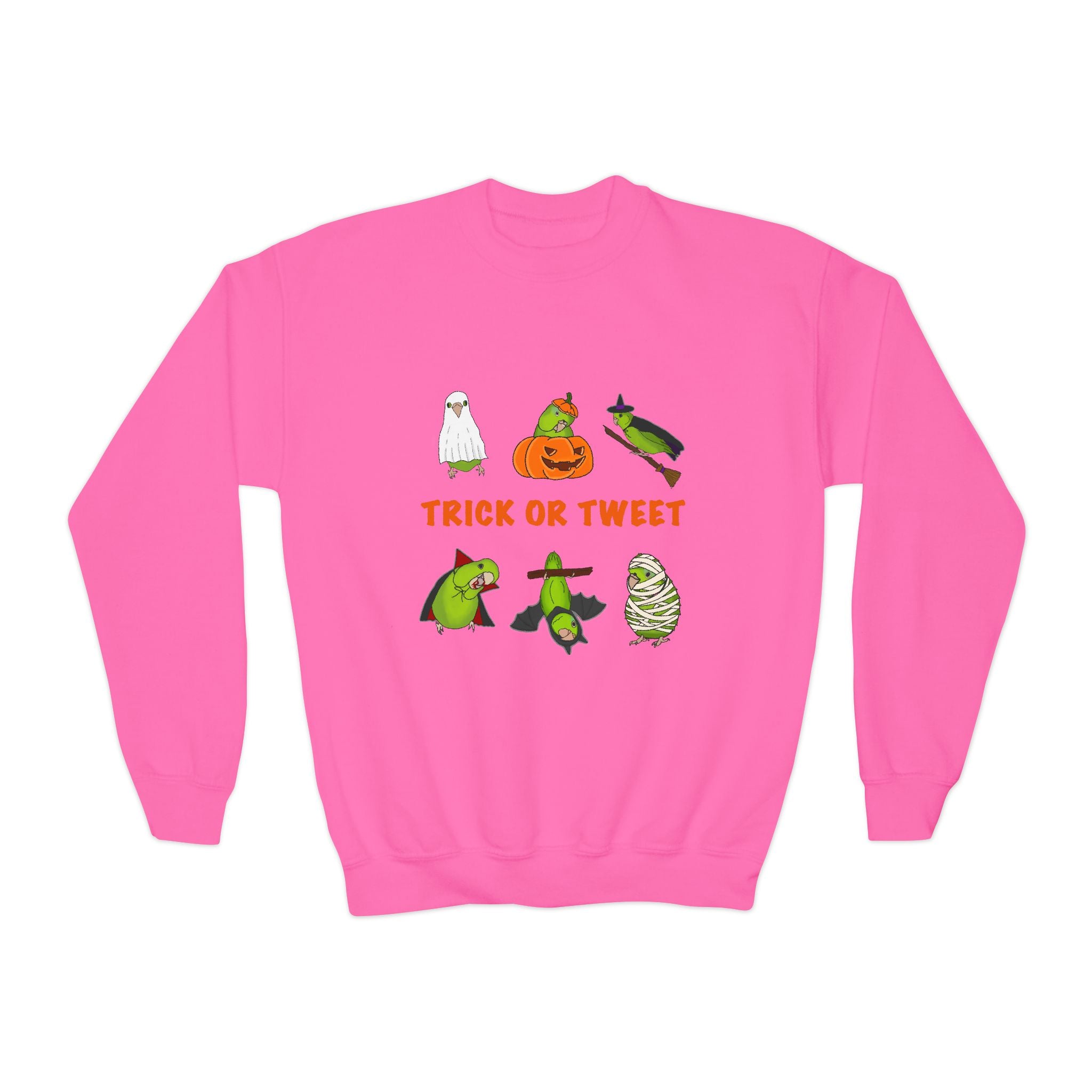 Trick or Tweet Parrotlet : KIDS Halloween Crewneck Sweatshirt, Trick or Treat Sweater, Cute Kids Halloween Apparel, Bird Lover, Spooky Season Clothing