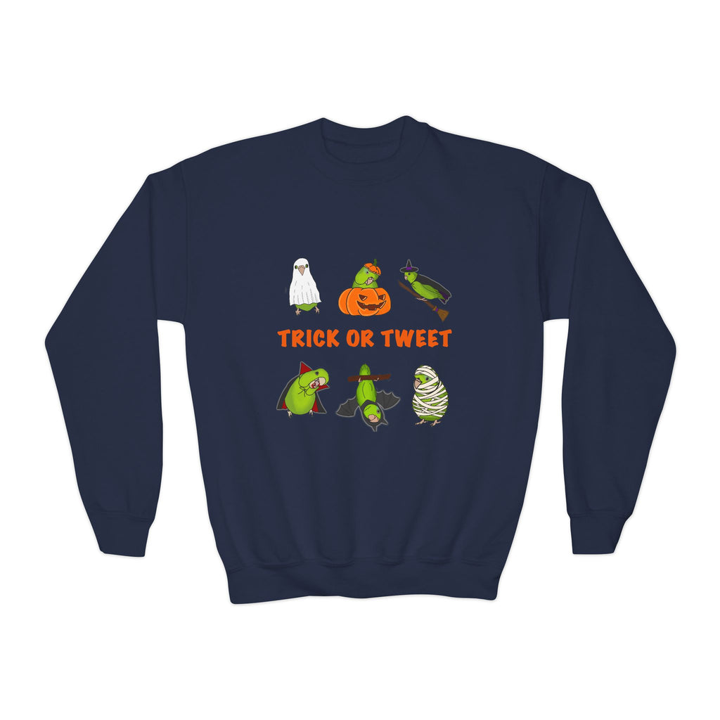 Trick or Tweet Parrotlet : KIDS Halloween Crewneck Sweatshirt, Trick or Treat Sweater, Cute Kids Halloween Apparel, Bird Lover, Spooky Season Clothing